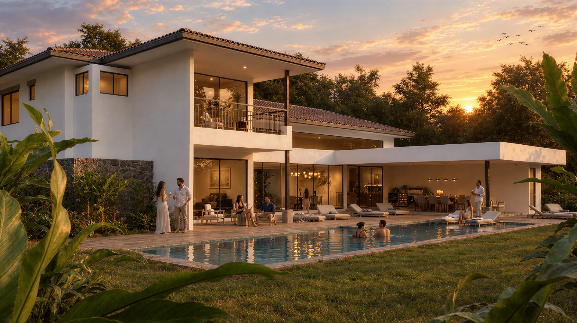 Exterior rendering: Contemporary house and pool