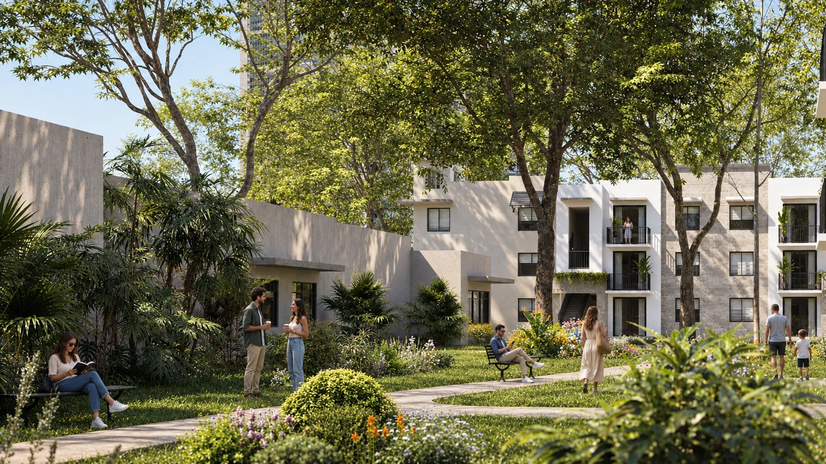 Exterior rendering: Housing complex among trees