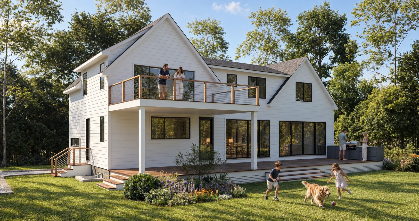 Exterior rendering: House facade with balconies