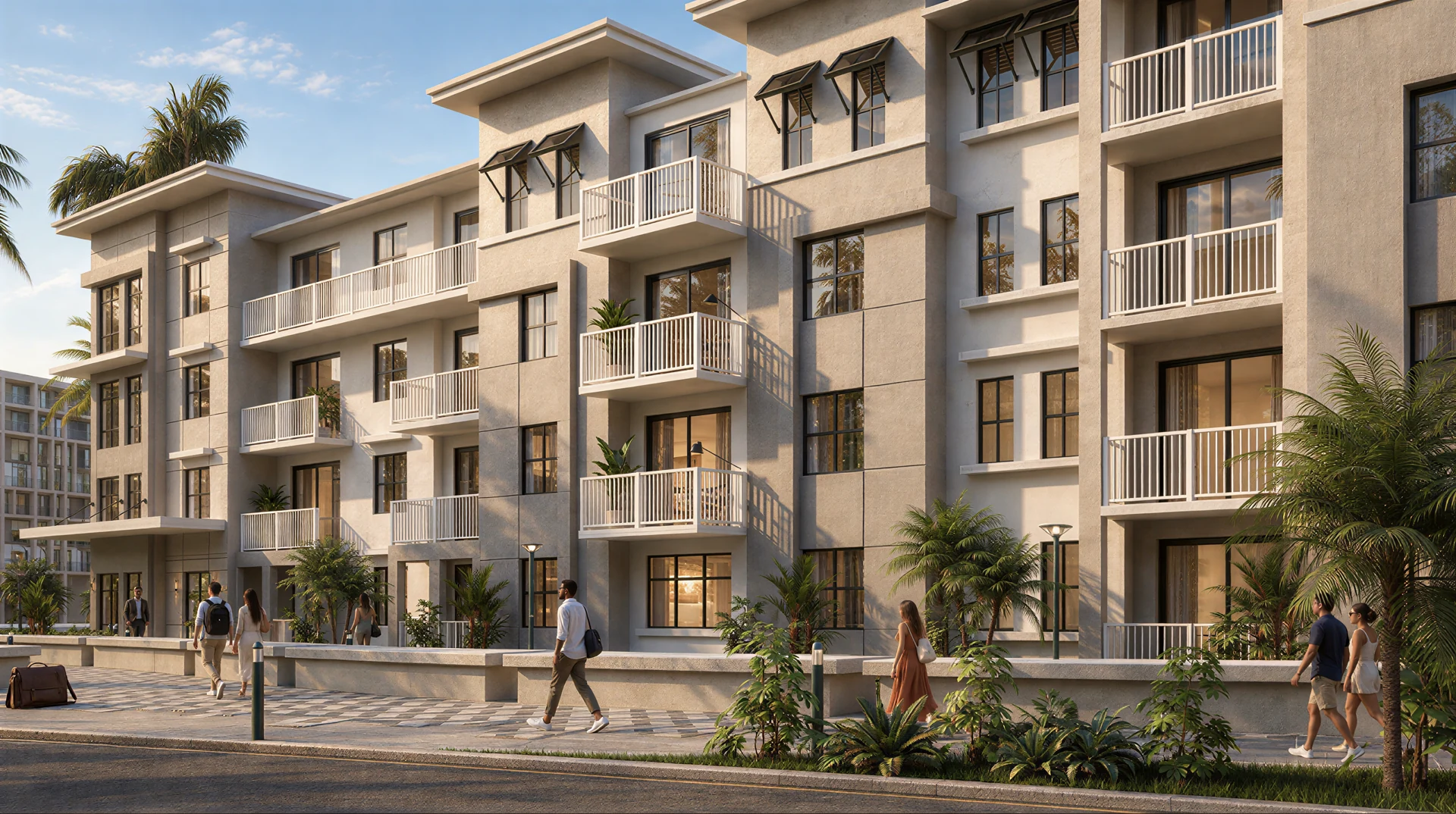 Exterior rendering: Urban apartment facade