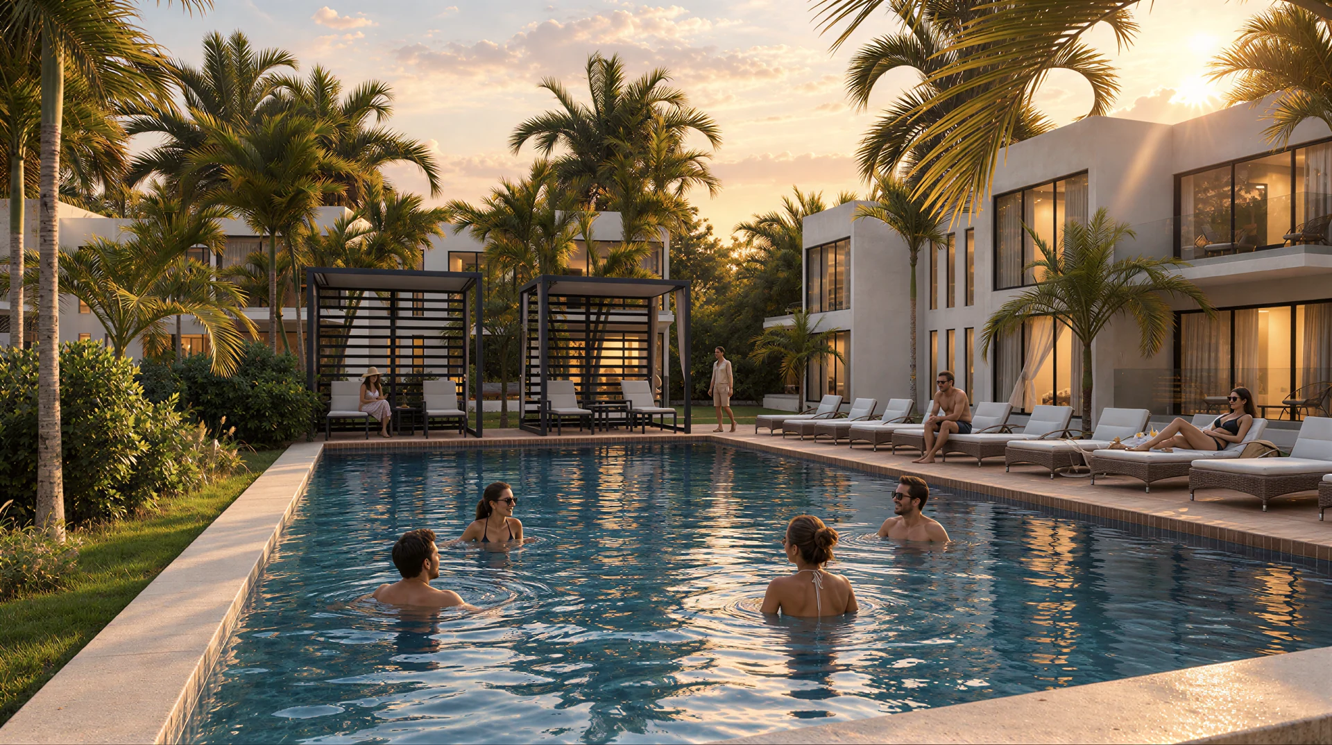 Exterior rendering: Residential complex swimming pool