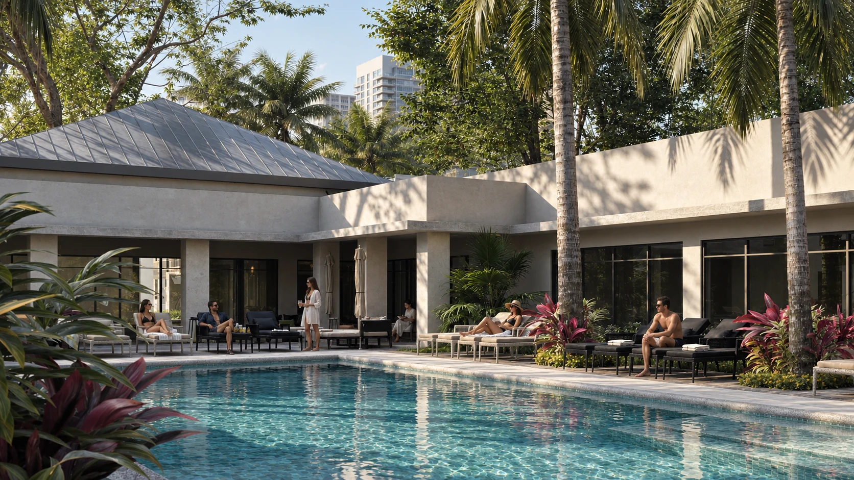 Exterior rendering: Tropical house pool and terrace