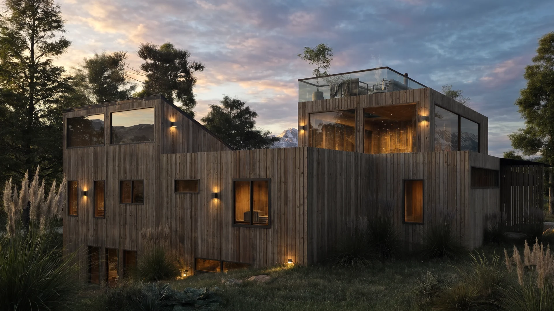 Exterior rendering: Residence with wooden facade