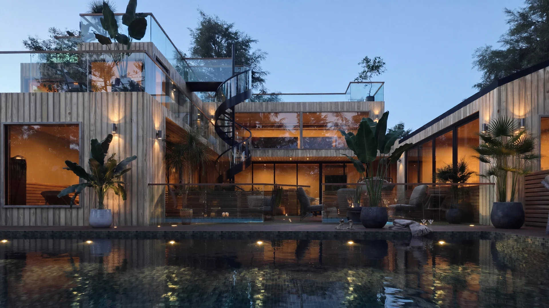 Exterior rendering: House structure and vegetation